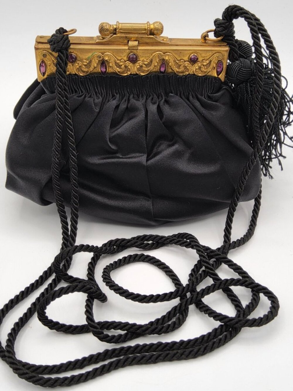 Revivals By Eric Javits Vintage Inspired Black Satin Evening Cocktail Bag
